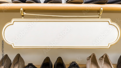 identification. Elegant house nameplate on a wooden door beside a neatly arranged shoe rack. lifestyle magazines, social media lookbooks, designed for lifestyle magazines and social media content.