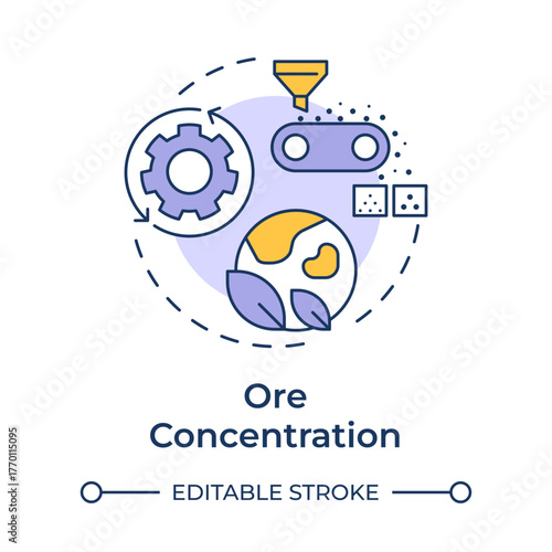 Ore concentration multi color concept icon. Separating metal compounds from gangue. Stage of metallurgical process. Round shape line illustration. Abstract idea. Graphic design. Easy to use in