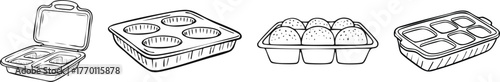 Modern baking tray and bread mould outline vector simple line art for culinary design and kitchen theme