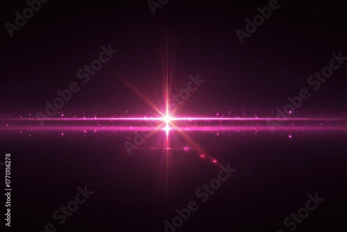 Bright pink lens flare with light streaks on a dark purple gradient backdrop. Useful for adding a magical, high tech, or futuristic look to designs.