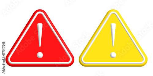3D red and yellow danger signs isolated on white background. Vector  illustration. 