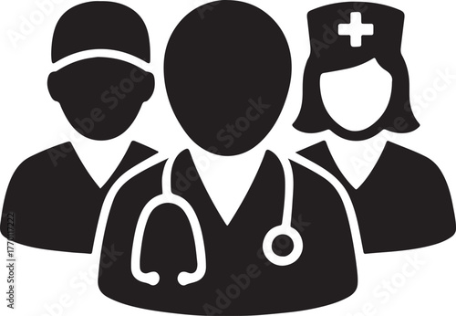 PrintHealthcare team icon with doctor and nurses in silhouette