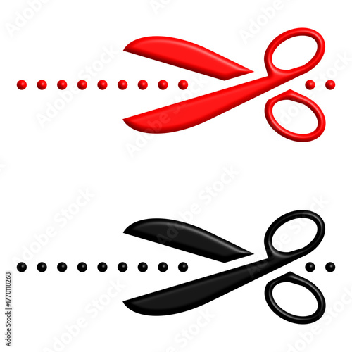 3D Cut Here icon set isolated on white background. Vector  illustration. 