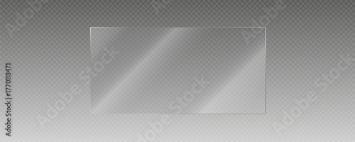Transparent glass effect, realistic window mockups, mirror set, glass showcase on transparent background, vector png. Glass banner, acrylic smooth surface.	
