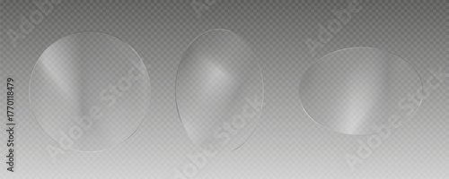 Transparent glass effect, realistic window mockups, mirror set, glass showcase on transparent background, vector png. Glass banner, acrylic smooth surface.	
