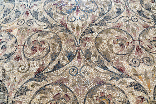 Old roman mosaic in El Djem archaeological museum, Tunisia