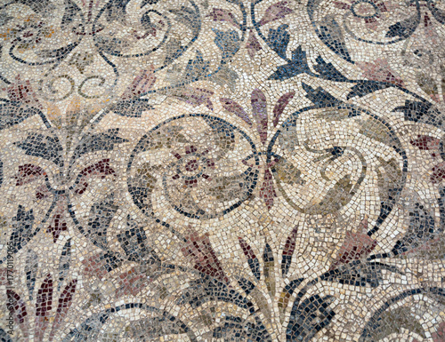 Old roman mosaic in El Djem archaeological museum, Tunisia
