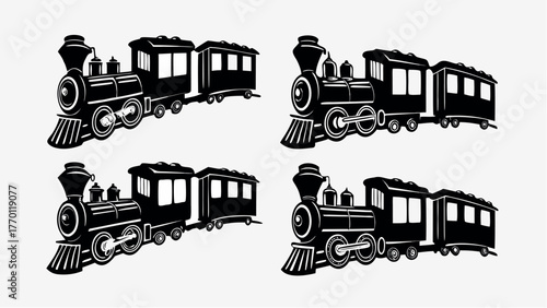 Vintage train engine collection for classic railway travel and nostalgic transportation design projects