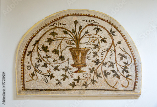 Old roman mosaic in El Djem archaeological museum, Tunisia