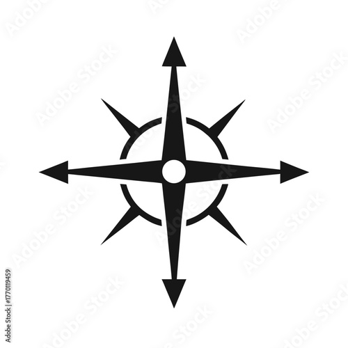 Minimal compass arrow north direction silhouette vector clean design for navigation orientation and travel