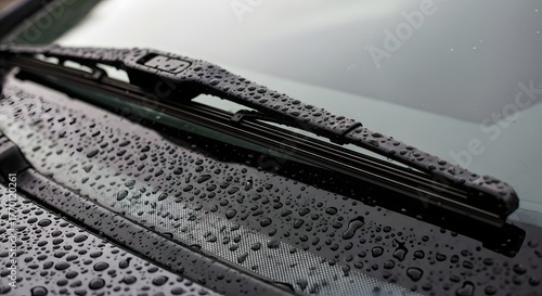 Wallpaper Mural Closeup of a car windshield wiper blade covered in raindrops, highlighting the texture of water droplets on glass Torontodigital.ca