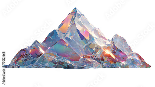Iridescent crystal mountains isolated on white background