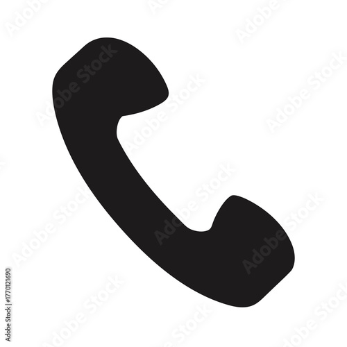 Minimal telephone handset silhouette vector clean communication call symbol design on white background