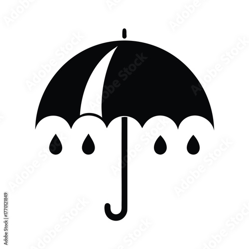 Minimal umbrella with raindrops silhouette vector simple climate safety concept on white background