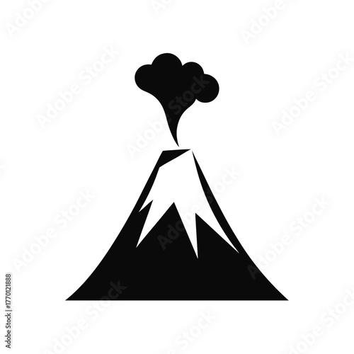 Minimal volcano mountain eruption silhouette vector simple geology lava concept on white background