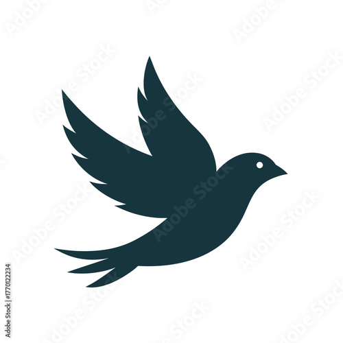 Simple bird flying silhouette icon clean vector design for wildlife nature and freedom concept illustration