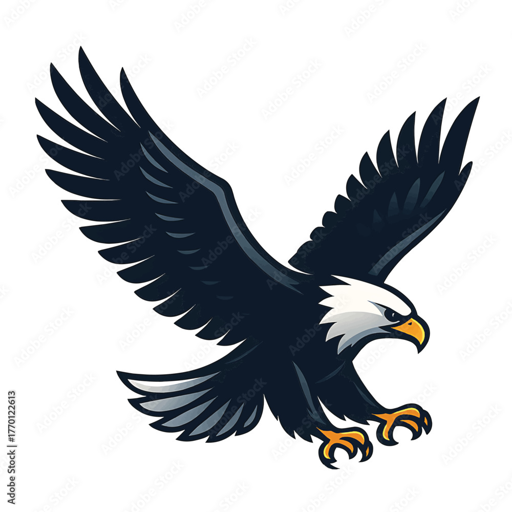 Obraz premium Fierce Bald Eagle Mascot Vector in Dynamic Flight Pose