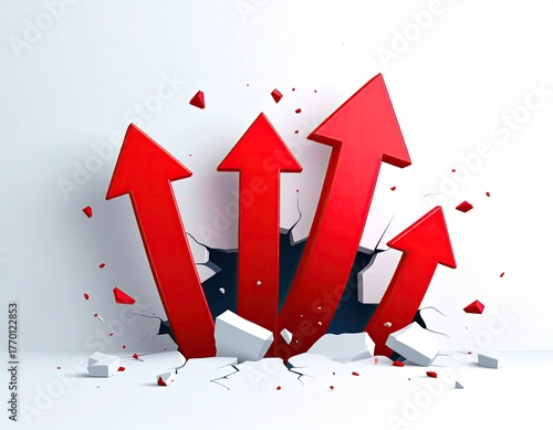 Red arrows piercing a cracked white wall