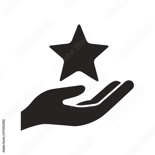 Simple hand holding star silhouette vector minimal motivation reward concept art on white background