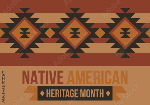 Native American Heritage Month in November. American Indian culture. Celebrate annual in United States. Tradition pattern. Poster, card, banner and background. Vector ornament, illustration