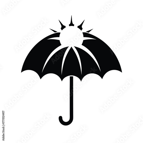Simple umbrella with sun icon silhouette vector clean design for weather protection and sunny day