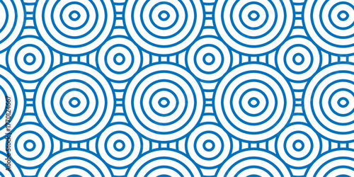 Abstract vector seamless pattern overlap blue waves geometric overlapping swirl layer vintage textile curl tile fabric texture background.	