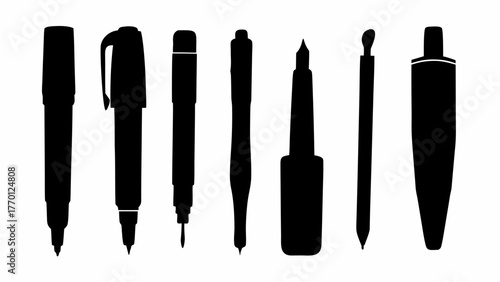 Essential stationery collection features sleek pens perfect for creative projects and professional writing, originally a scalable vector graphic.