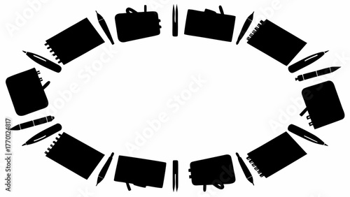 Dynamic frame of business essentials offers creative space for your message, perfect for innovative presentations or stylish marketing materials