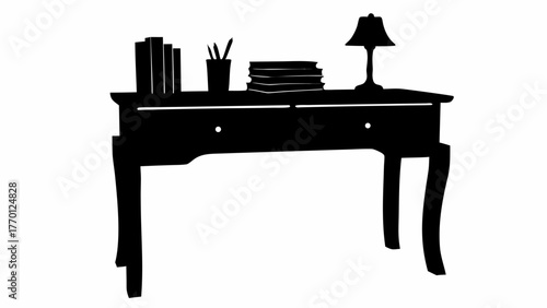 Elegant desk with lamp and books, perfect for a study room, providing a vintage and classic look for any home or office interior design concept