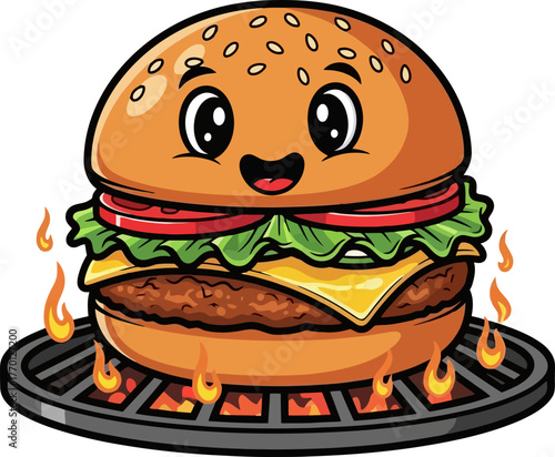 smiling burger sizzles brightly the heart of every backyard feast, isolated on transparent background
