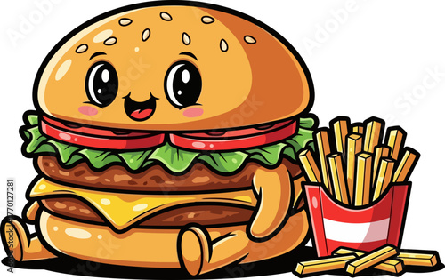 happy burger buddy and fries your perfect comfort food companions, isolated on transparent background