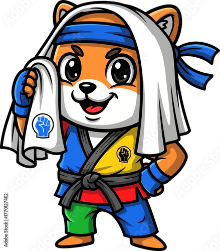 sweet spirit wipes sweat, celebrating martial arts dedication with a joyful grin, isolated on transparent background