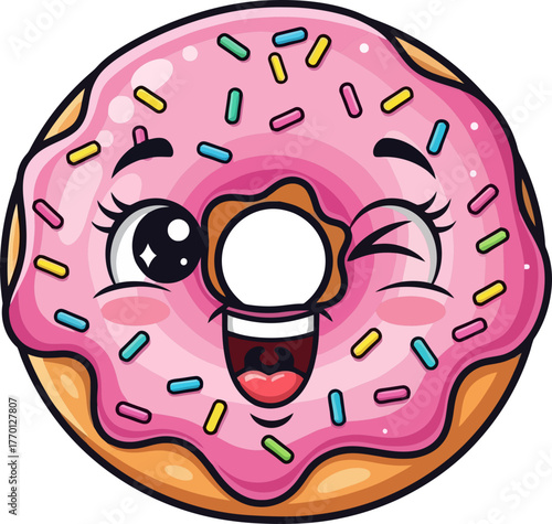 playful donut winks with mischievous charm, sharing a sweet delicious secret, isolated on transparent background