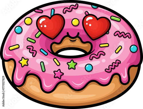 this charming donut gazes with loving heart eyes, sharing sweet affection, isolated on transparent background