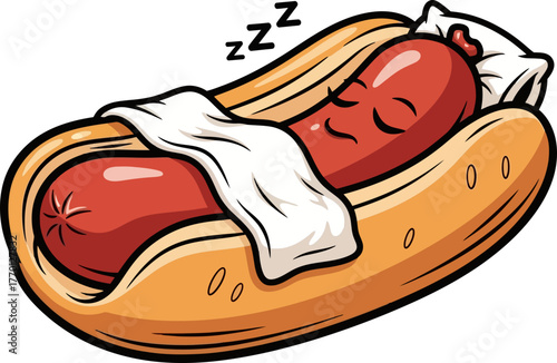 sweet hot dog dreams soundly, embraced by its warm, comfy bun, isolated on transparent background