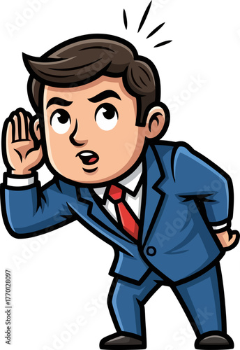 executive cupping ear keenly attentive to whispered business insights, isolated on transparent background