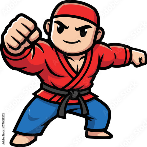 determined cartoon hero unleashes a resolute strike of focused power, isolated on transparent background