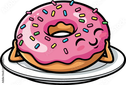 sprinkled donut mascot unwinds peacefully, radiating sweet happiness and delicious calm, isolated on transparent background