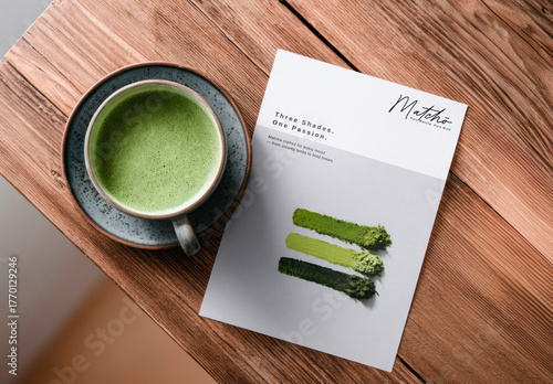 Matcha Tea With Promotional Flyer Mockup PSD