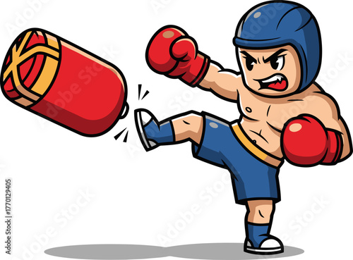 cartoon warrior delivers impactful kick, conquering obstacles with relentless drive, isolated on transparent background