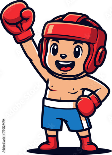 mighty junior boxer lifts arm, radiating pure joy and success, isolated on transparent background