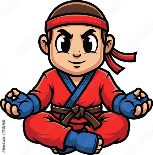 young martial artist meditates, cultivating inner strength and focused mind, isolated on transparent background