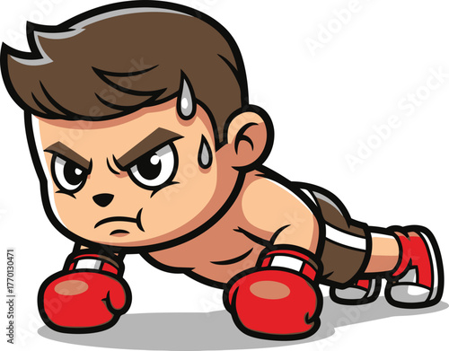 fierce young boxer masters pushups, building strength through sweat and grit, isolated on transparent background