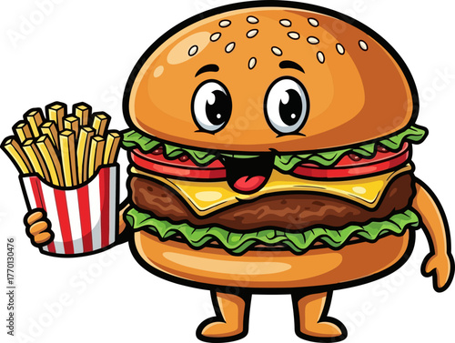 charming burger friend offers the perfect crispy fries experience cheerfully, isolated on transparent background