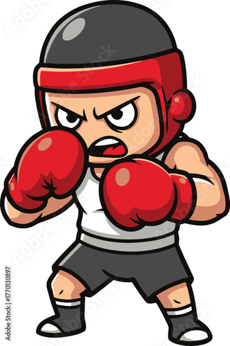 gritty cartoon boxer character stands poised, confronting any opponent fearlessly, isolated on transparent background