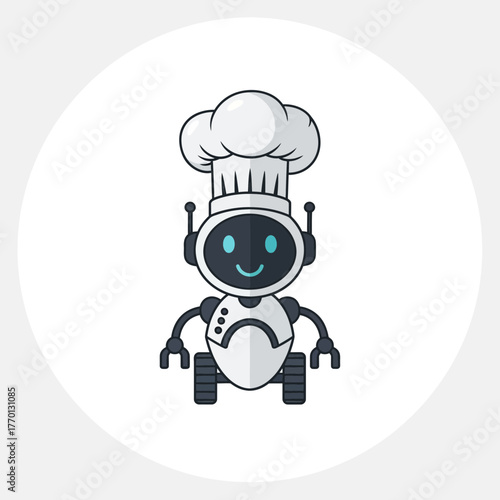 Chef robot with a chef's hat on a white background.