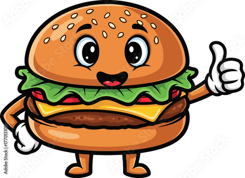smiling burger character delivers enthusiastic seal of approval, truly delightful, isolated on transparent background