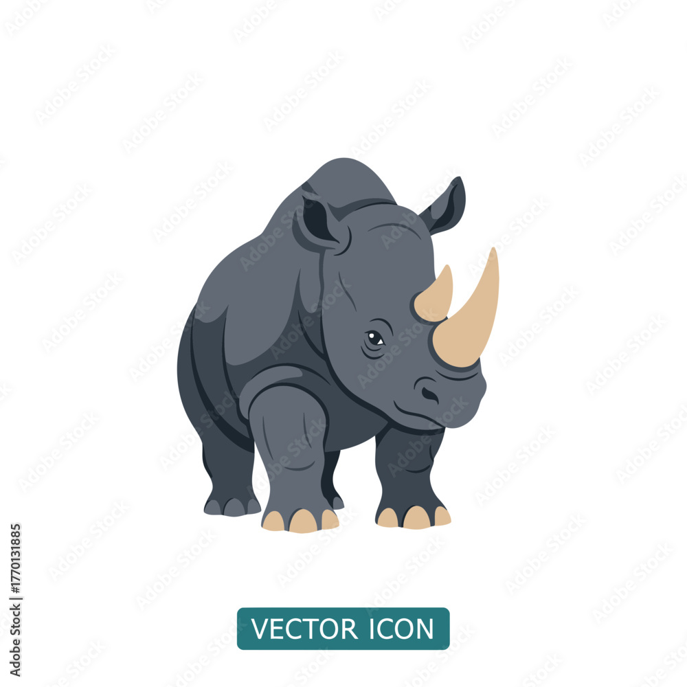 Fototapeta premium Illustration of a gray rhinoceros with two horns on a white background.