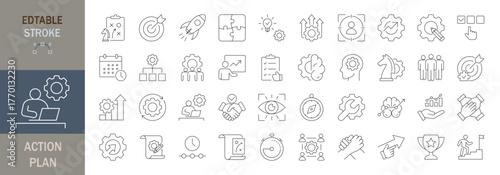 Action plan icon set. Editable line icons. Vector illustration.