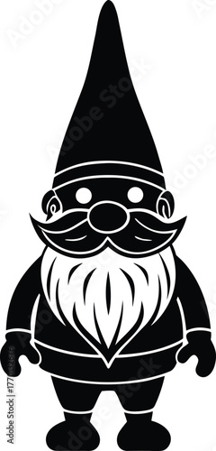 Christmas gnome silhouette Black silhouette of a gnome with a pointed hat 1